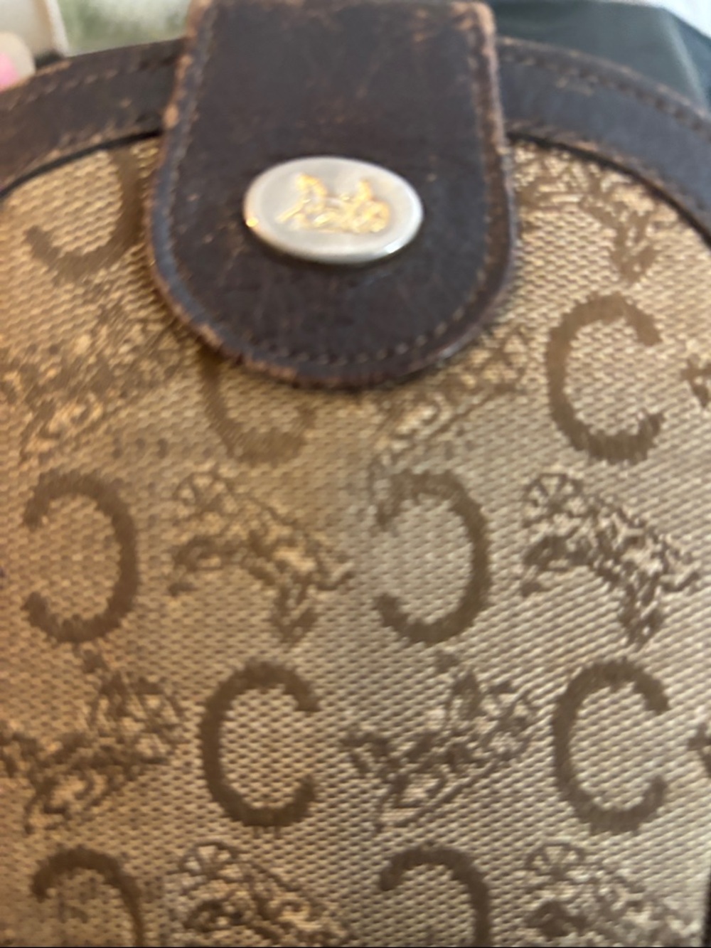 Celine Brown and Gold Monogram Wallet 1970 VINTAGE - Picture 2 of 9